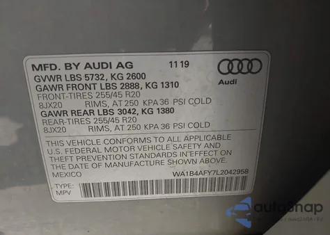 2020 Audi Sq5 Premium Plus Tfsi Quattro Tiptronic из США, поврежденный, VIN WA1B4AFY7L2042958